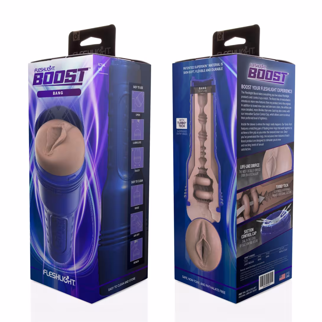 Мастурбатор-вагіна Fleshlight Boost Bang Light Medium Flesh, плаваючі кільця Turbo Tech — фото 7