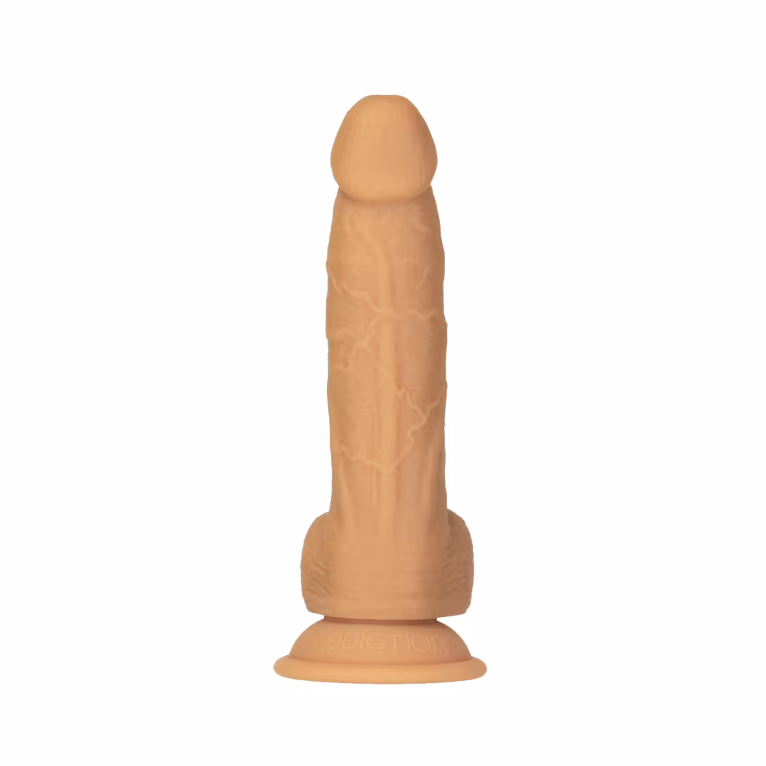 Фалоімітатор ADDICTION Dual Density Silicone Dildo Caramel 8″, присоска, діаметр 4,3 см, віброкуля — фото 2