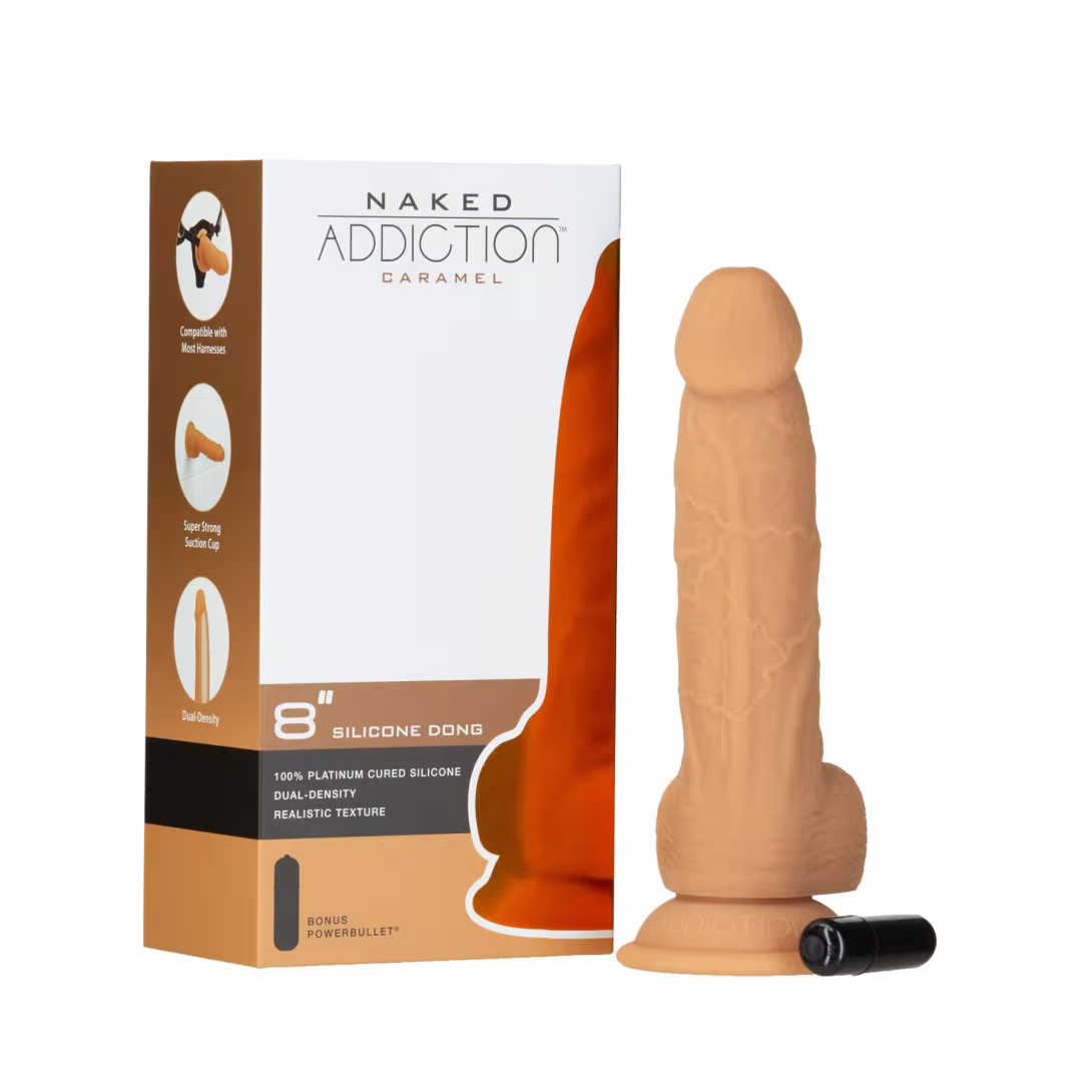 Фалоімітатор ADDICTION Dual Density Silicone Dildo Caramel 8″, присоска, діаметр 4,3 см, віброкуля — фото 9