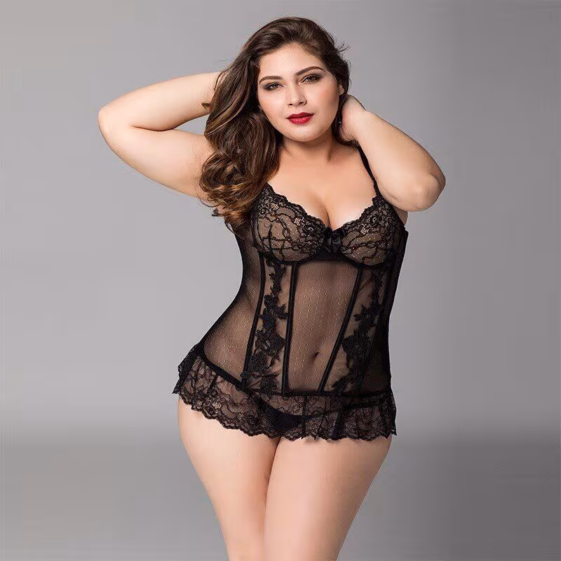 Мереживний корсет JSY «Сексуальна Белла» Plus Size Black, дрібна сітка, гіпюр, чашки з кісточками — фото 2