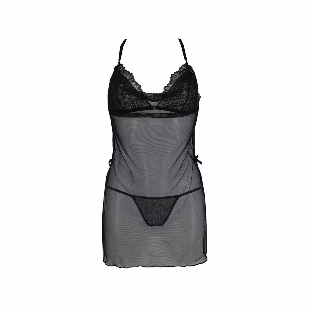Сорочка Passion DELIENA CHEMISE L/XL black, стрінги із заниженою талією — фото 3