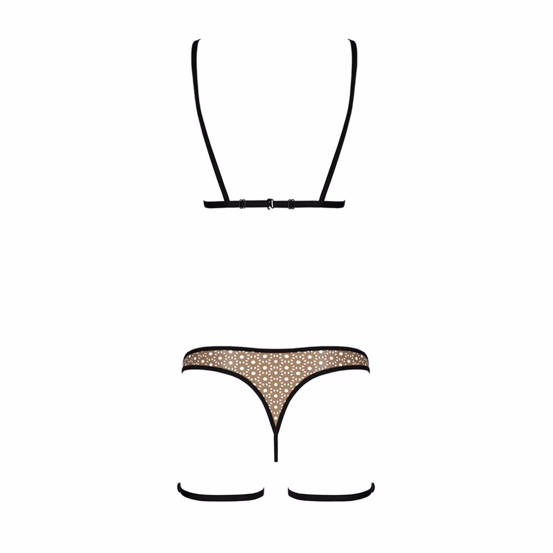 Еротичний комплект спідньої білизни Passion GABI SET S/M beige, трусики з гартерами — фото 4