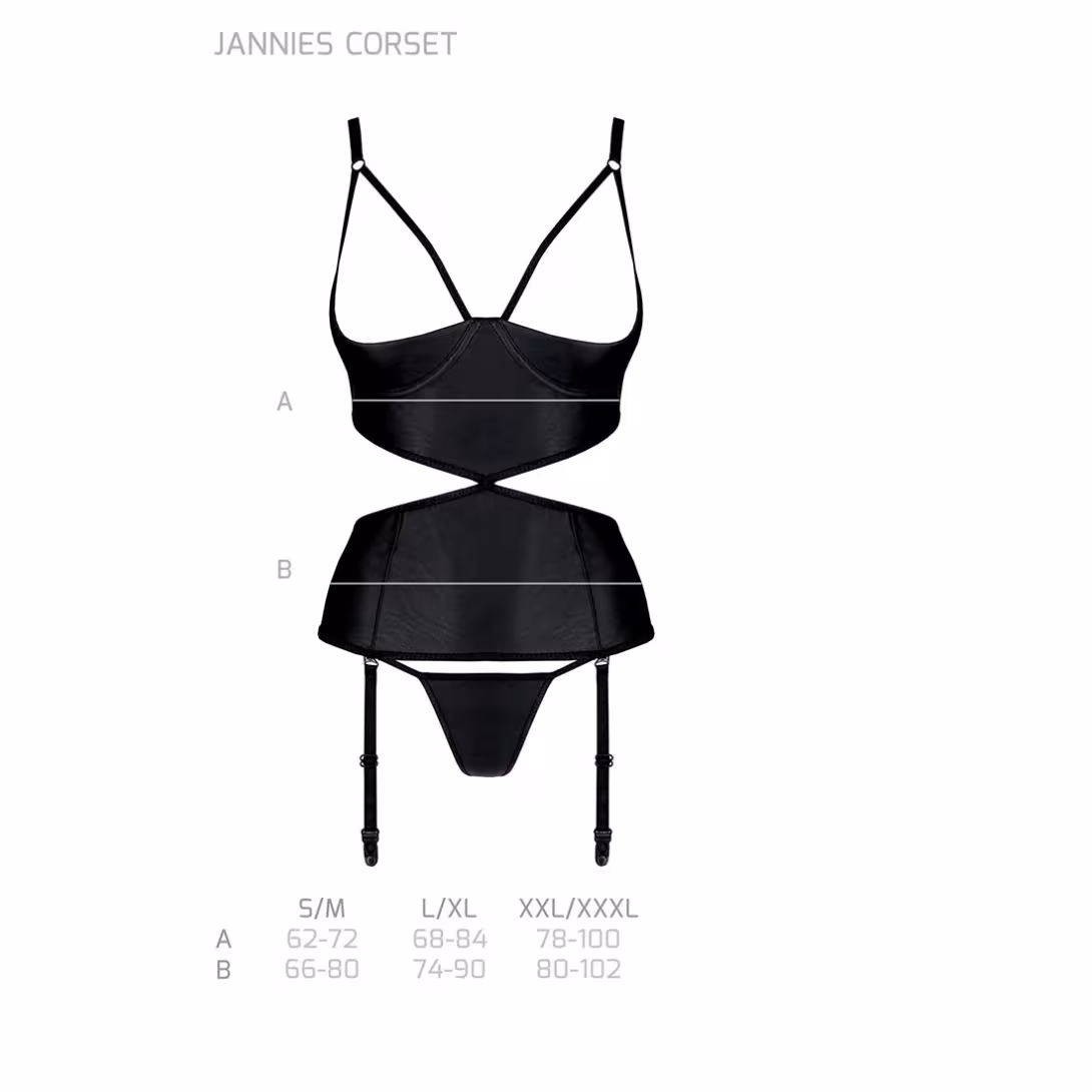 Корсет з відкритими грудьми Passion JANNIES CORSET L/XL black, стрінги в наборі — фото 5