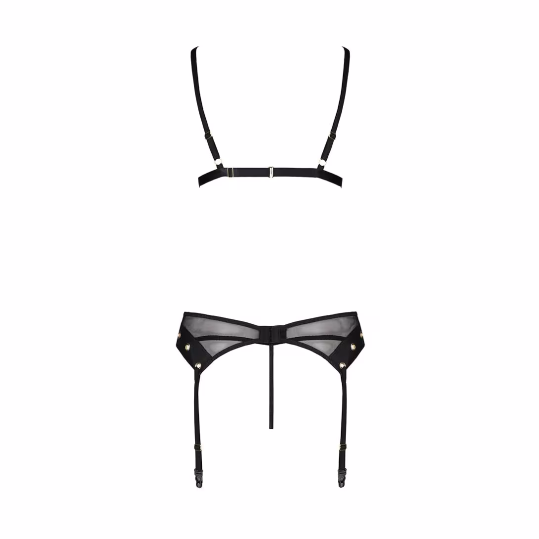 Комплект білизни Passion NESSY SET S/M black, бюстгальтер, пояс для панчіх, стрінги — фото 4