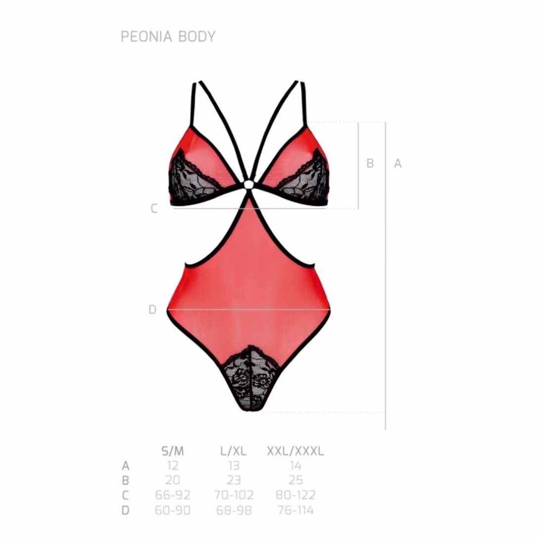 Напівпрозоре боді з мереживом Passion PEONIA BODY L/XL red — фото 5