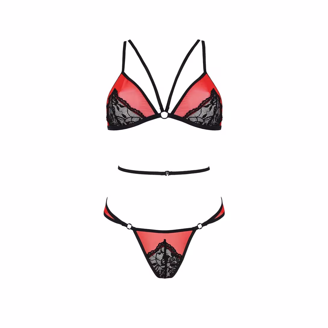 Комплект білизни Passion PEONIA SET XXL/XXXL red, бра, трусики — фото 3