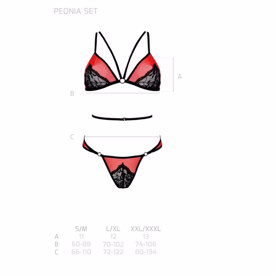 Комплект білизни Passion PEONIA SET XXL/XXXL red, бра, трусики — фото 5