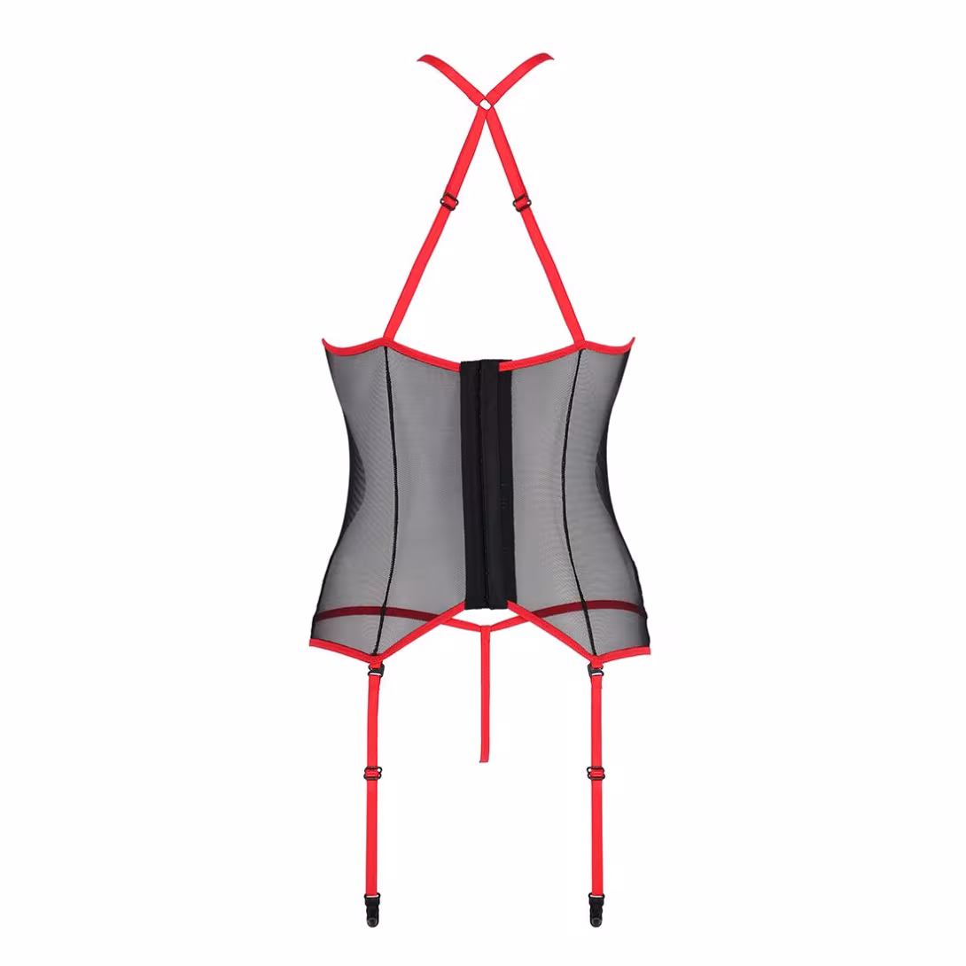 Корсет з пажами Passion SATARA CORSET S/M red, стрінги, мереживо, застібки спереду та ззаду — фото 4