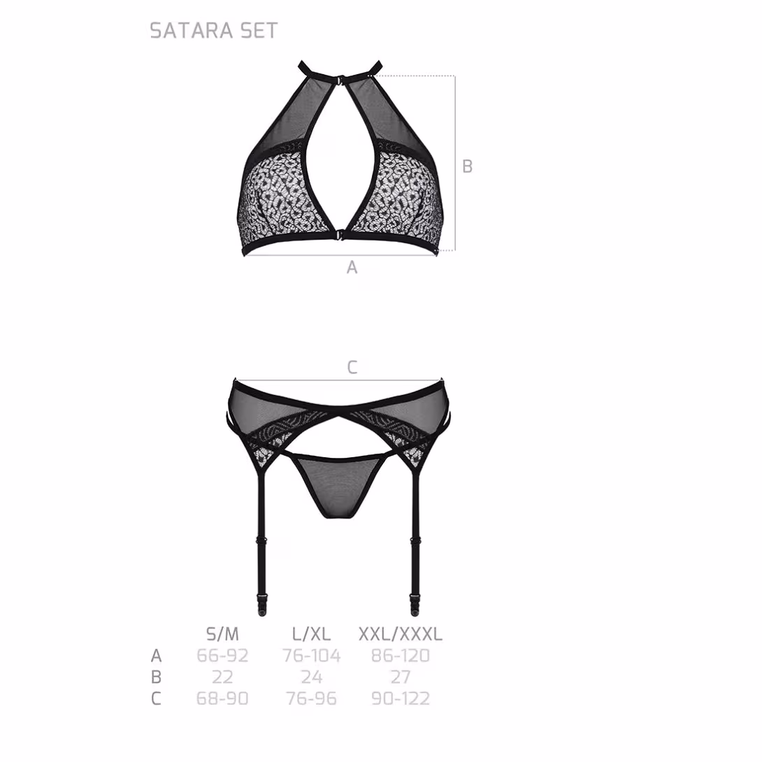 Комплект білизни Passion SATARA SET XXL/XXXL black, топ, пояс для панчіх, стрінги — фото 5