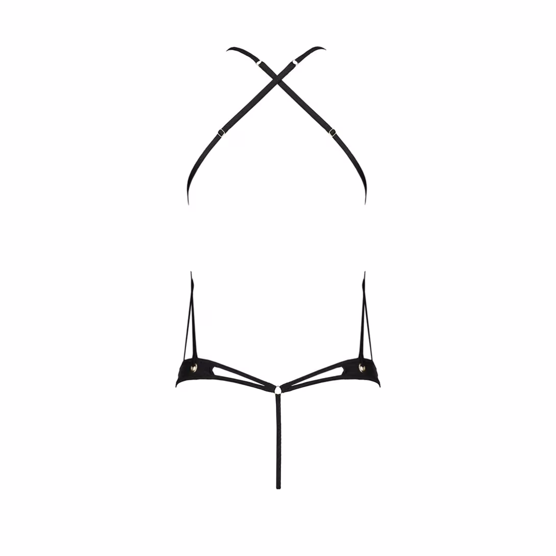 Боді з відкритим доступом Passion TASMINA BODY XXL/XXXL, black, екошкіра, шнурівки, ажурні мережива — фото 4
