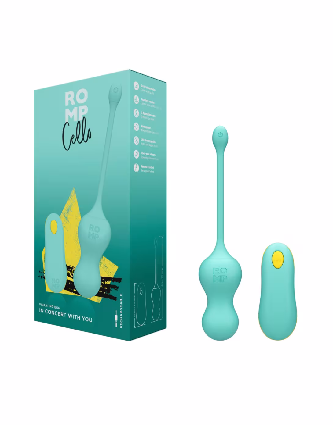 Віброяйце для точки G з пультом керування Romp Cello Light Teal, водонепроникне — фото 8