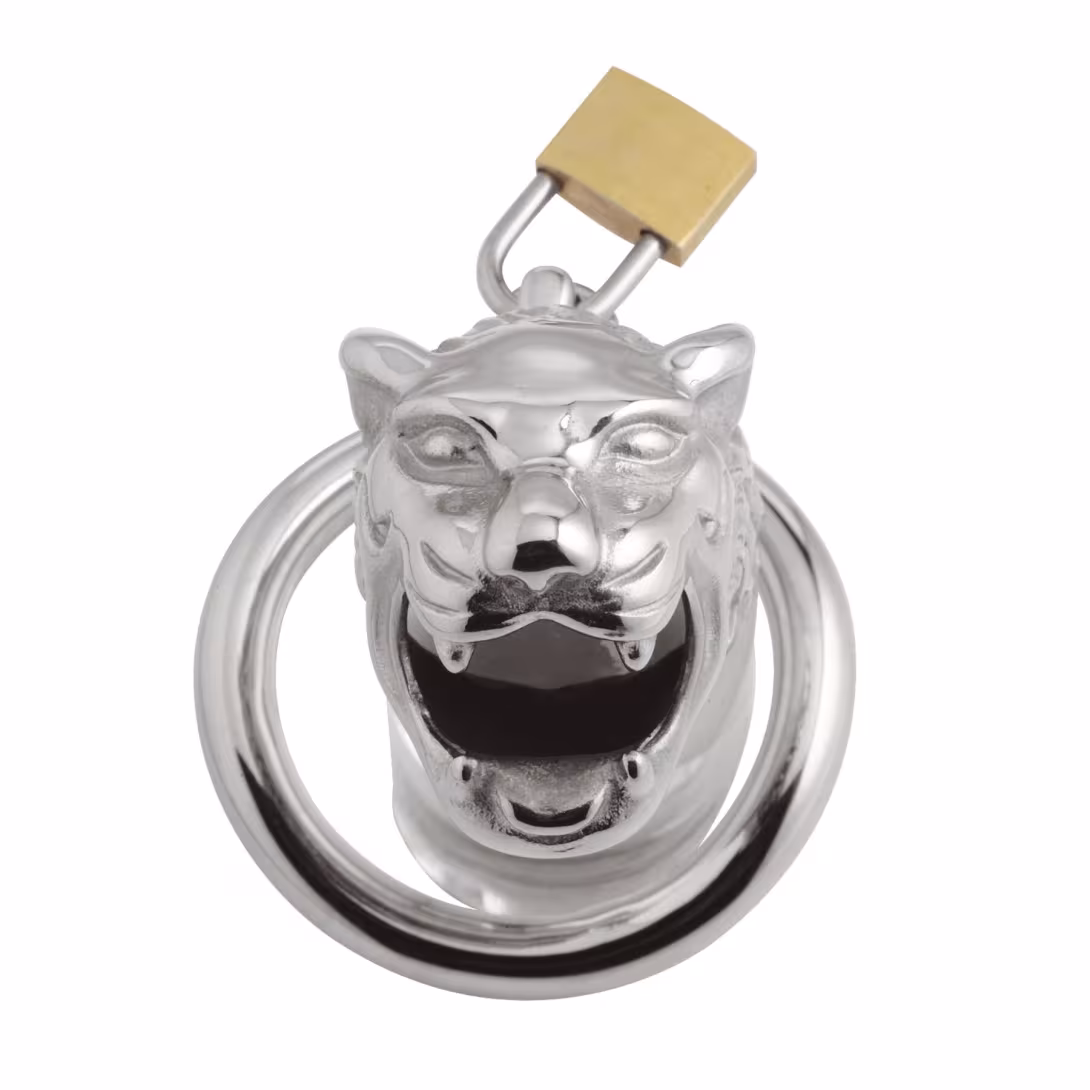 Клітка для пеніса Master Series: Tiger King Cock Cage With Lock, три кільця, замок, три ключі — фото 3