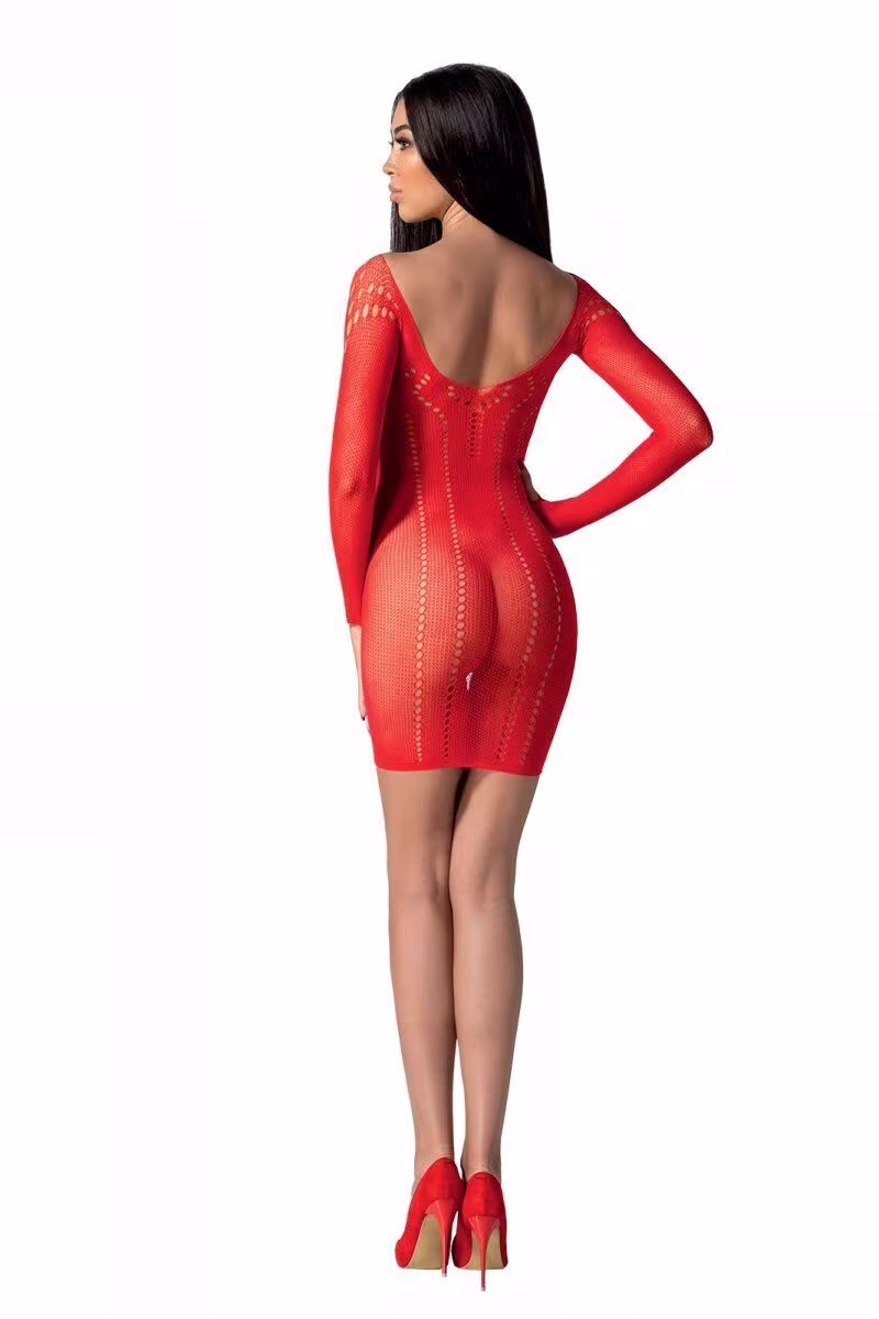 Напівпрозора мінісукня Passion BS101 One Size, red, рукави-мітенки — фото 2