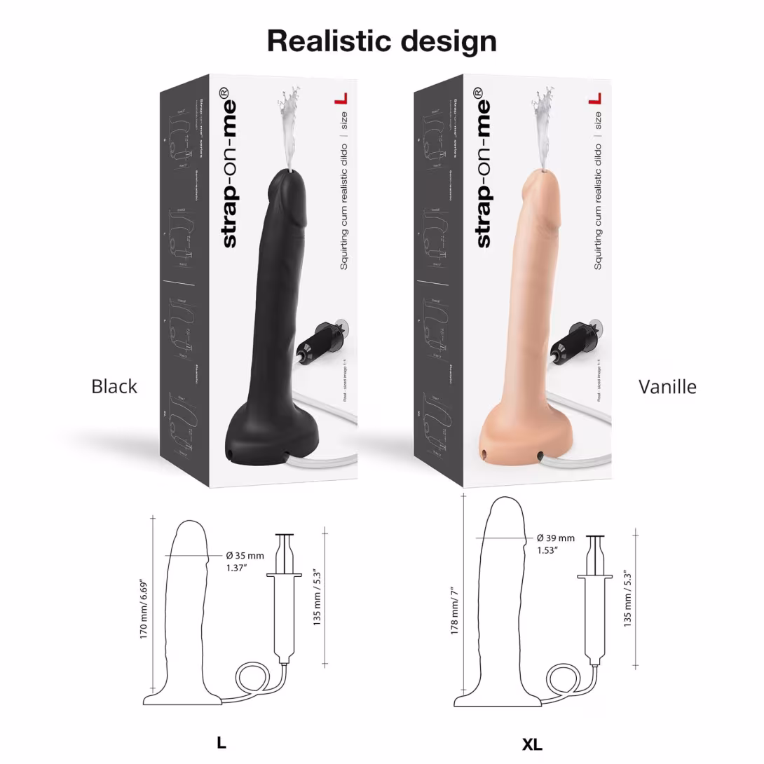 Фалоімітатор, що кінчає Strap-On-Me Squirting Cum Dildo Realistic Black, діам. 3,9 см, силікон — фото 4