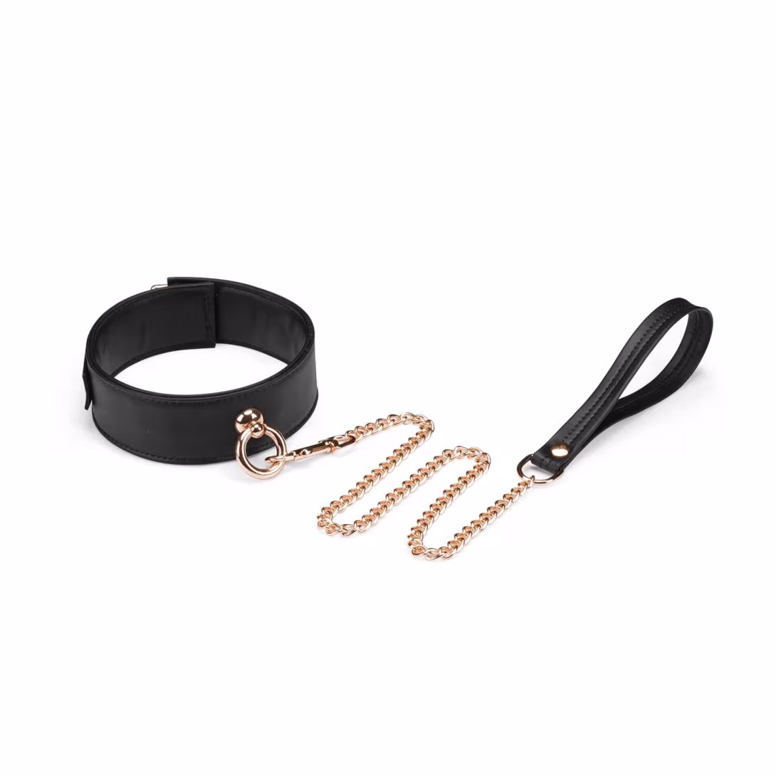 Нашийник з повідцем Liebe Seele Black Organosilicon Collar with Leash, екошкіра