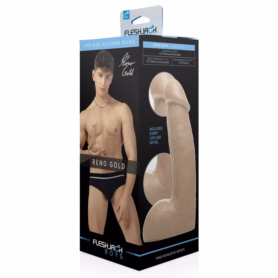 Фалоімітатор Fleshjack Boys: Reno Gold Dildo, за зліпком пеніса порноактора — фото 6