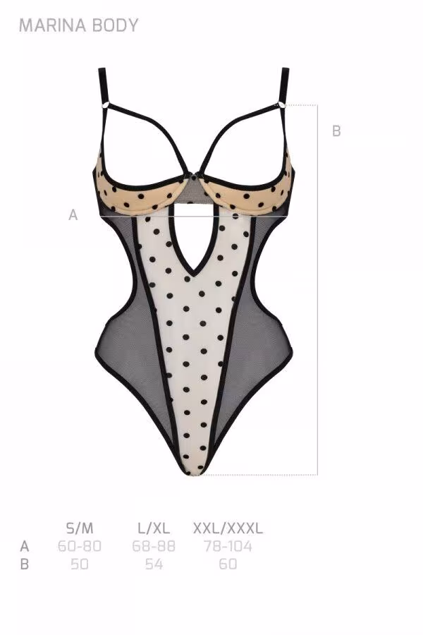 Еротичне боді Passion MARINA BODY, XXL/XXXL, beige, з відкритими чашками — фото 5