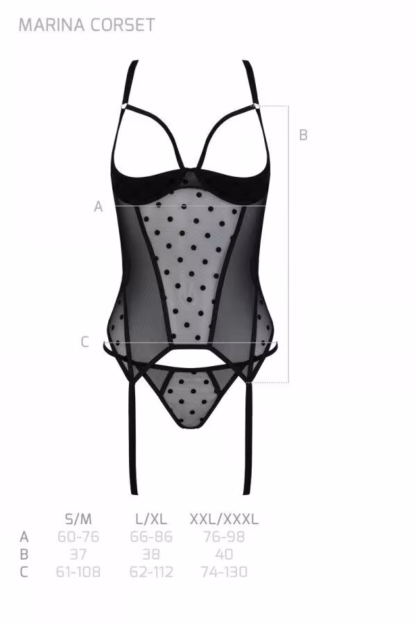 Корсет Passion MARINA CORSET, XXL/XXXL, black, з відкритими чашками — фото 5