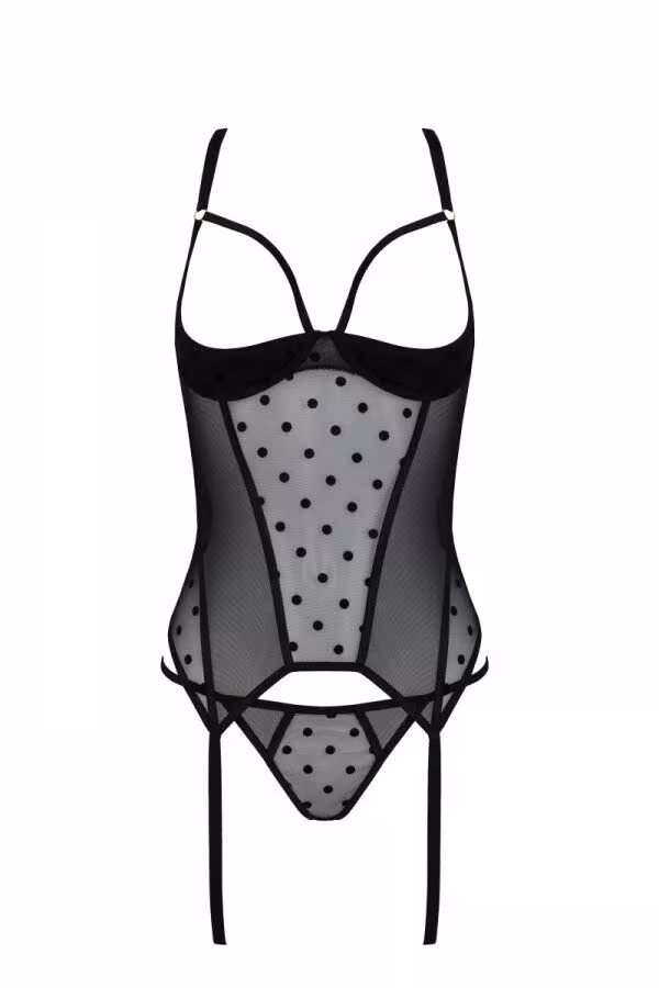 Корсет Passion MARINA CORSET, XXL/XXXL, black, з відкритими чашками — фото 3
