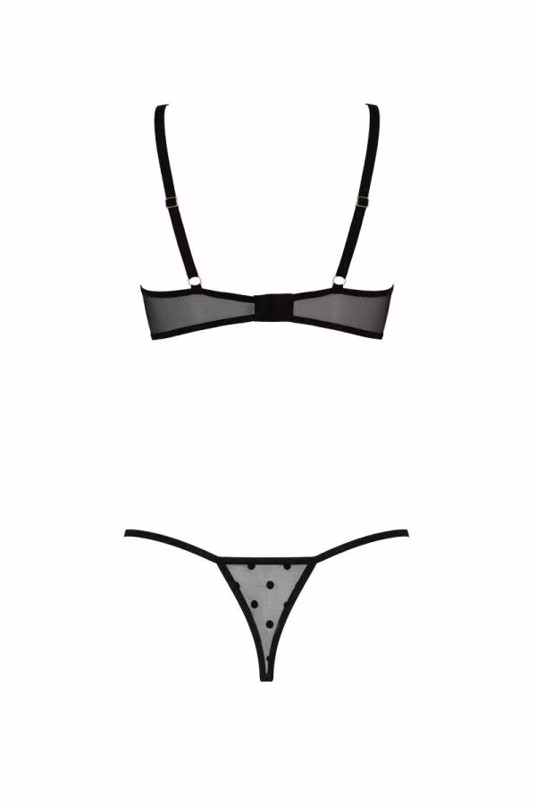 Еротичний комплект Passion MARINA SET WITH OPEN BRA, L/XL, black, відкриті чашки — фото 4
