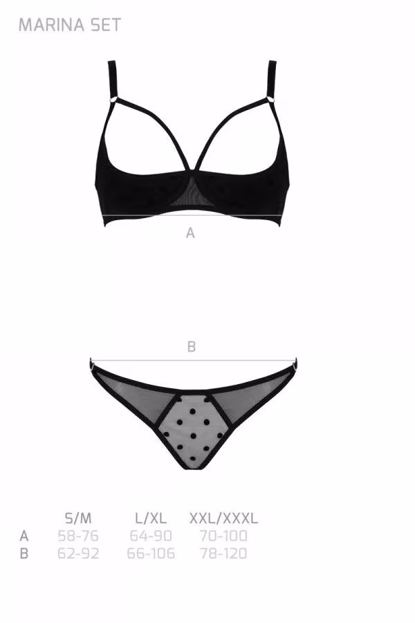 Еротичний комплект Passion MARINA SET WITH OPEN BRA, XXL/XXXL, black, відкриті чашки — фото 5