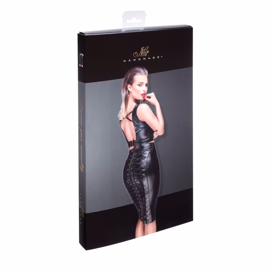 Спідниця-олівець зі шнурівкою Noir Handmade F152 Powerwetlook pencil skirt, M, з мокрим ефектом — фото 5