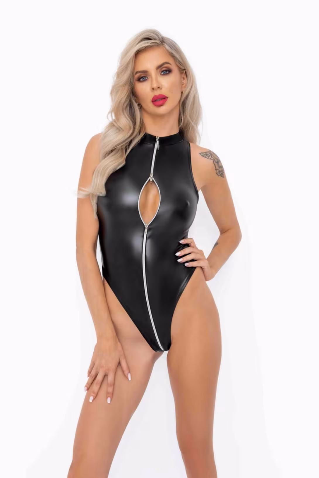 Боді з мокрим ефектом Noir Handmade F294 Powerwetlook bodysuit with front zipper, 3XL — фото 2