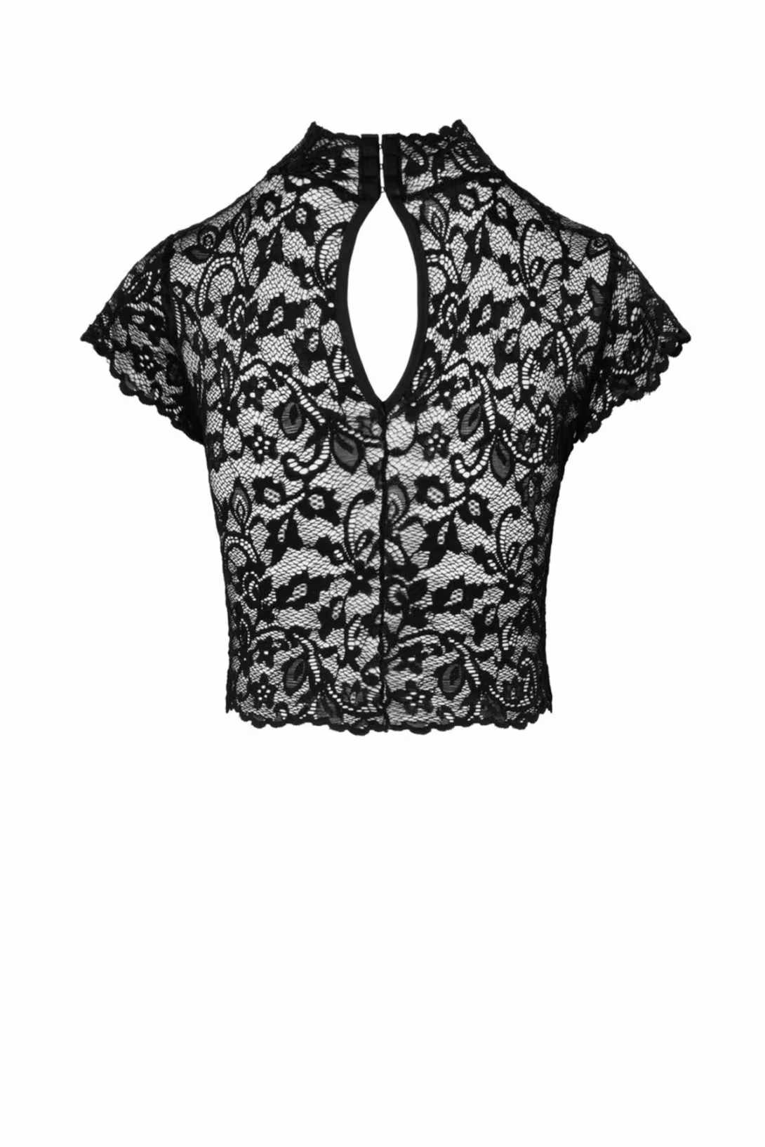 Топ Noir Handmade F303 Essence, XXL, black, мереживний, короткий рукав, комір-стійка — фото 5