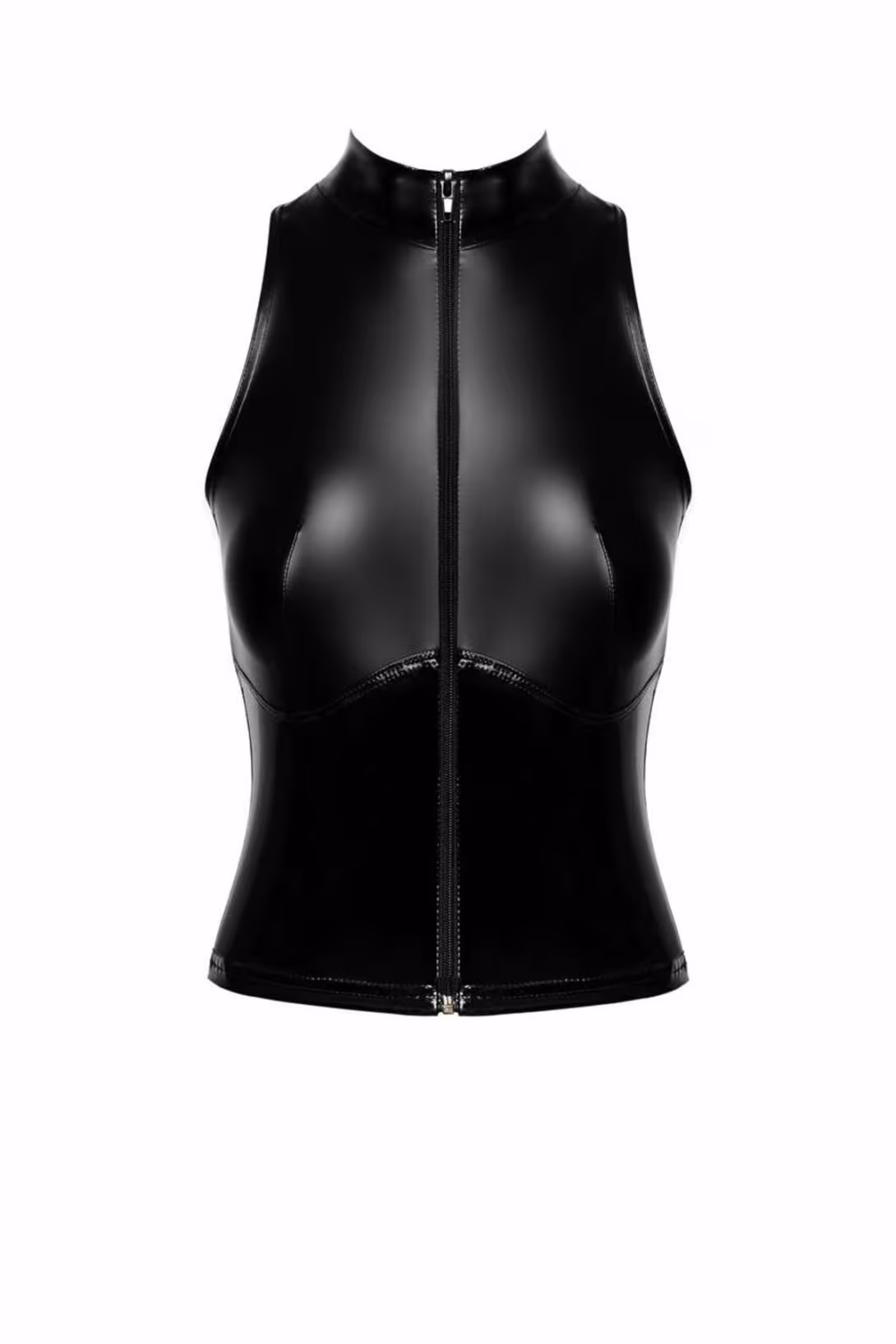 Топ Noir Handmade F324 Glam, L, black, халтер, на блискавці, вінілові вставки, комір-стійка — фото 6