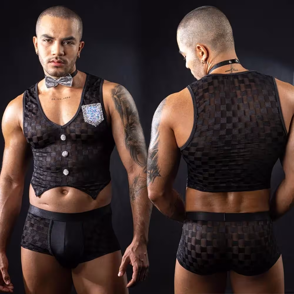 Чоловічий еротичний костюм офіціанта JSY «Привабливий Михаель» One Size, топ, труси, метелик