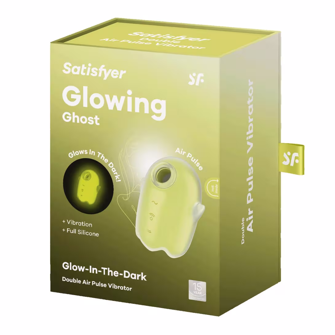 Вакуумний кліторальний стимулятор з вібрацією Satisfyer Glowing Ghost Yellow, світиться в темряві — фото 7