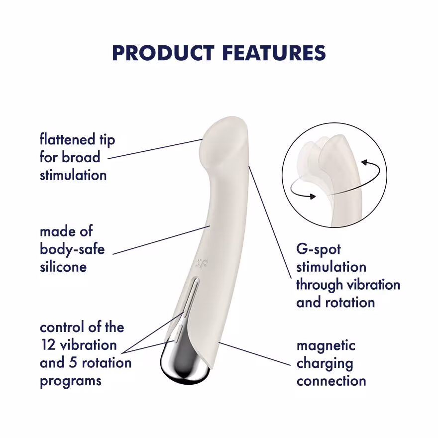 Вібратор з ротацією Satisfyer Spinning G-Spot 1 Beige, плоский майданчик для стимуляції точки G — фото 7