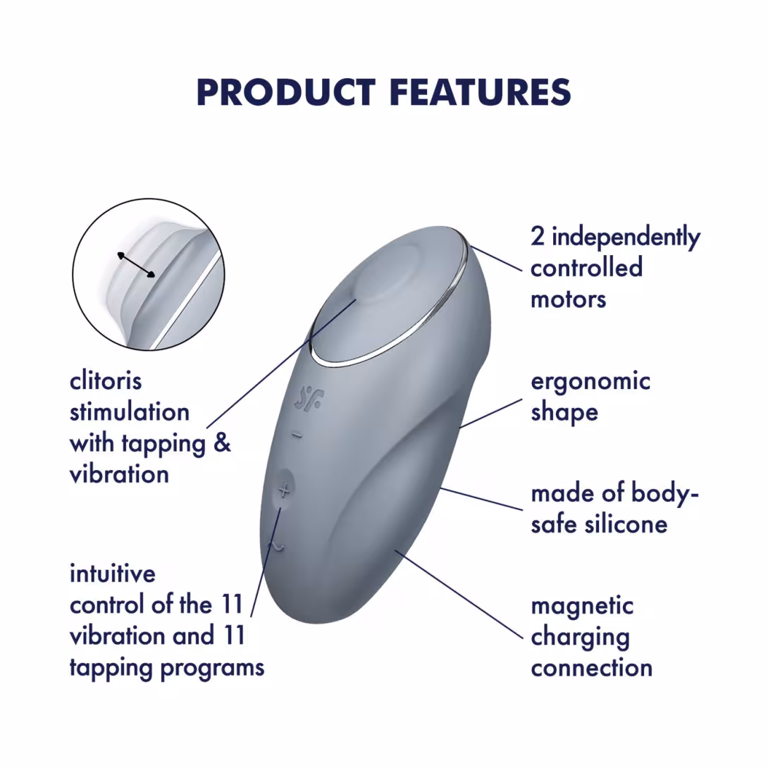 Вібростимулятор-пульсатор Satisfyer Tap & Climax 1 Bluegrey, ефект постукування пальцем, 2 мотори — фото 7