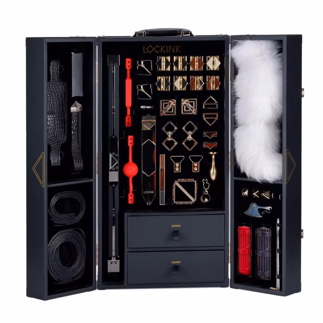 БДСМ-набір LOCKINK All-in-1 BDSM Play Kit, чорний, шкіра з тисненням, предмети для бондажу, шибарі, ваксплею
