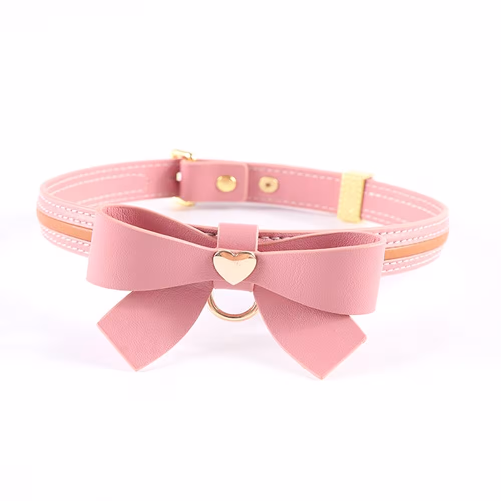 Нашийник з повідцем LOCKINK SEVANDA Love Heart Butterfly Leather Collar Set, рожевий, з бантом — фото 5