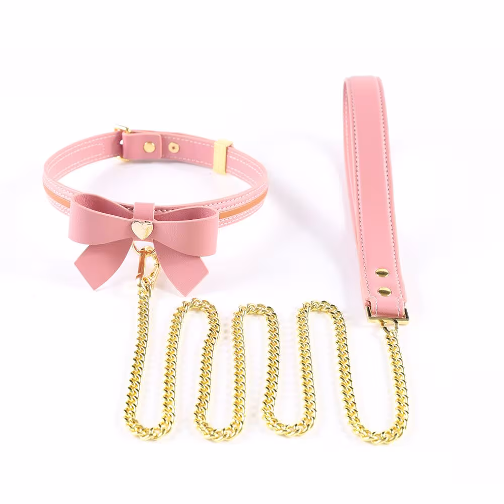Нашийник з повідцем LOCKINK SEVANDA Love Heart Butterfly Leather Collar Set, рожевий, з бантом