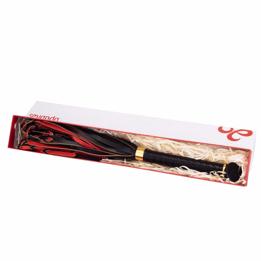 Флогер LOCKINK SEVANDA Red & Black Braided Tail Flogger, червоно-чорний, хвости з вузликами — фото 9