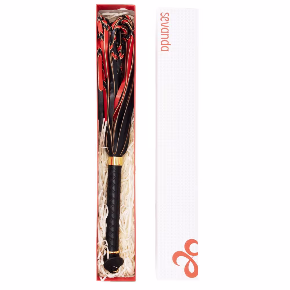 Флогер LOCKINK SEVANDA Red & Black Braided Tail Flogger, червоно-чорний, хвости з вузликами — фото 8