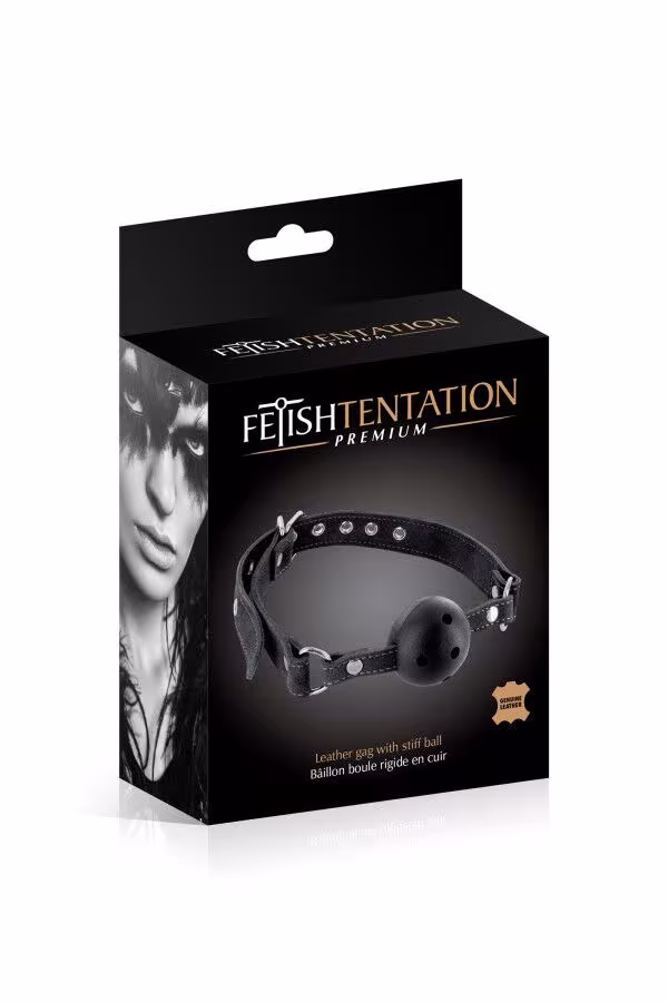 Повітропроникний кляп Fetish Tentation Premium Leather gag with stiff ball, шкіряний ремінець — фото 2