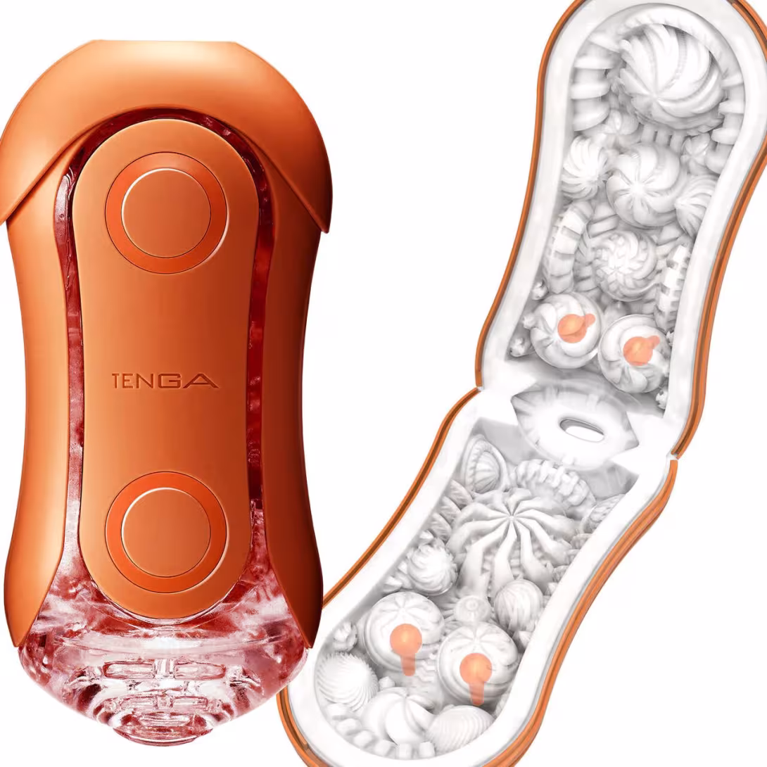Мастурбатор Tenga Flip Orb — Sunset Orange, з можливістю зміни тиску та стимулювальними кульками всередині — фото 9