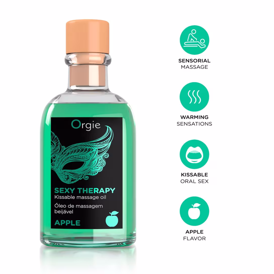 Набір для масажу Orgie – Sexy Therapy Apple (100 мл), їстівна розігрівальна олія + пір’їнка — фото 3