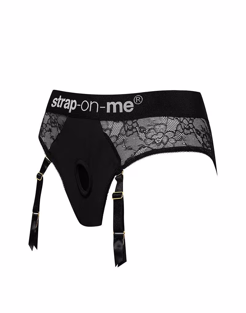 Мереживні трусики для страпона з підв’язками для панчіх Strap-On-Me DIVA HARNESS - XS — фото 2