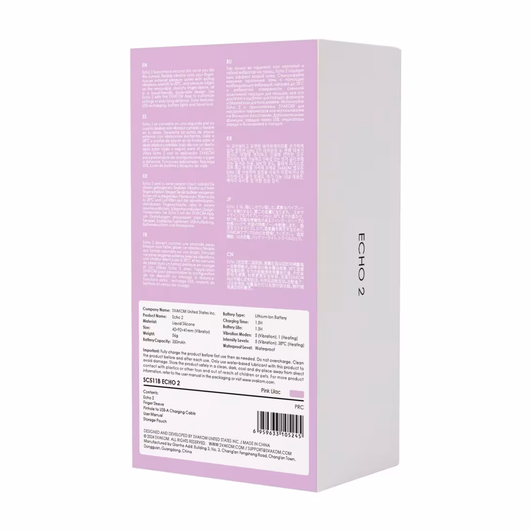 Смарт-вібратор для клітора Svakom Echo 2 Pink Lilac, підігрів до 38 °C, знімна насадка на палець — фото 11