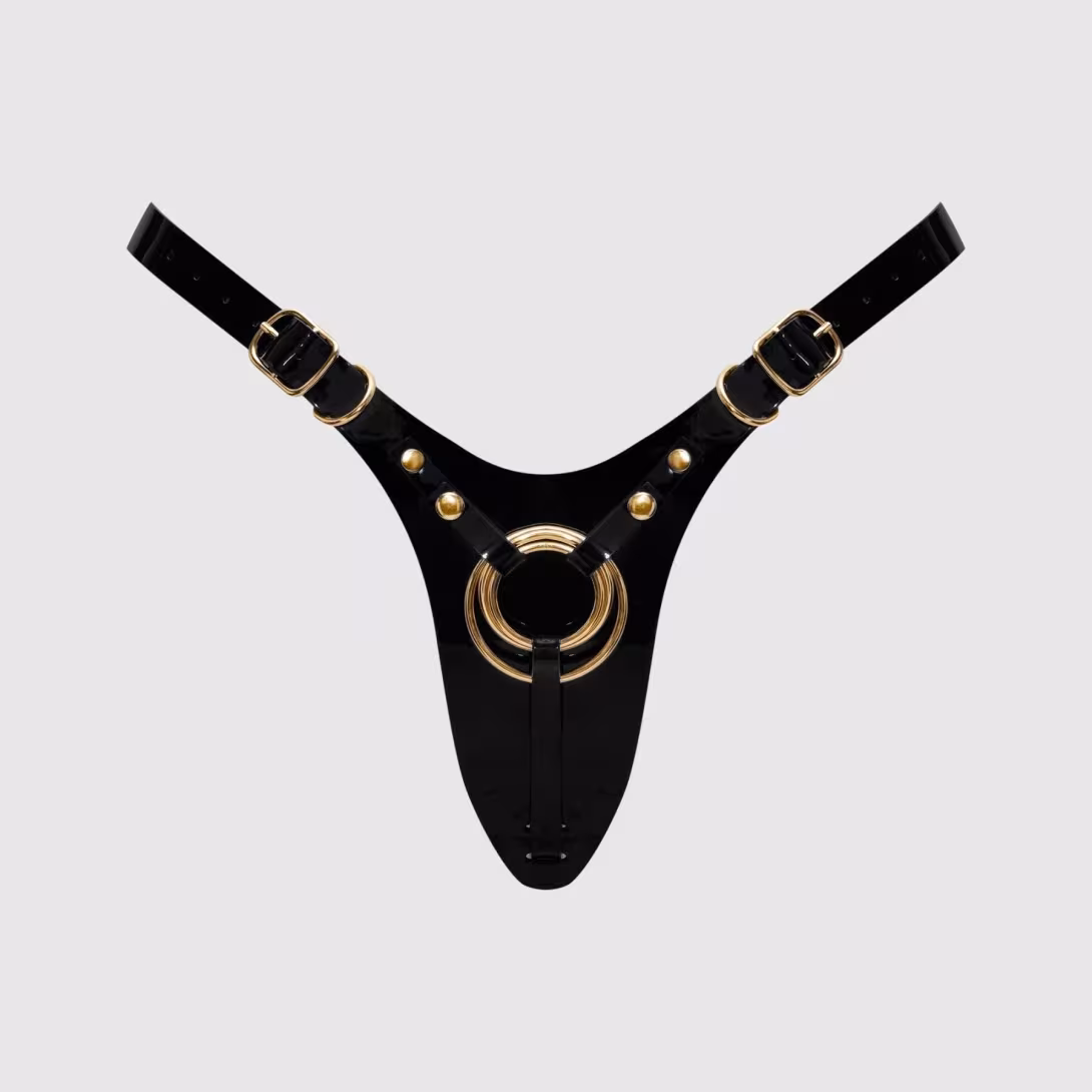Трусики для страпона Strap-On-Me Leatherette Harness Fabulous - One Size - Black Glossy