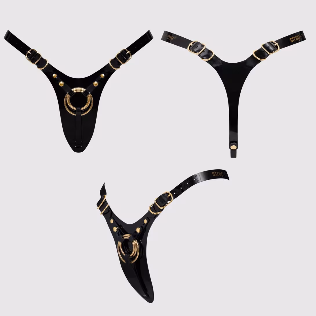 Трусики для страпона Strap-On-Me Leatherette Harness Fabulous - One Size - Black Glossy — фото 6