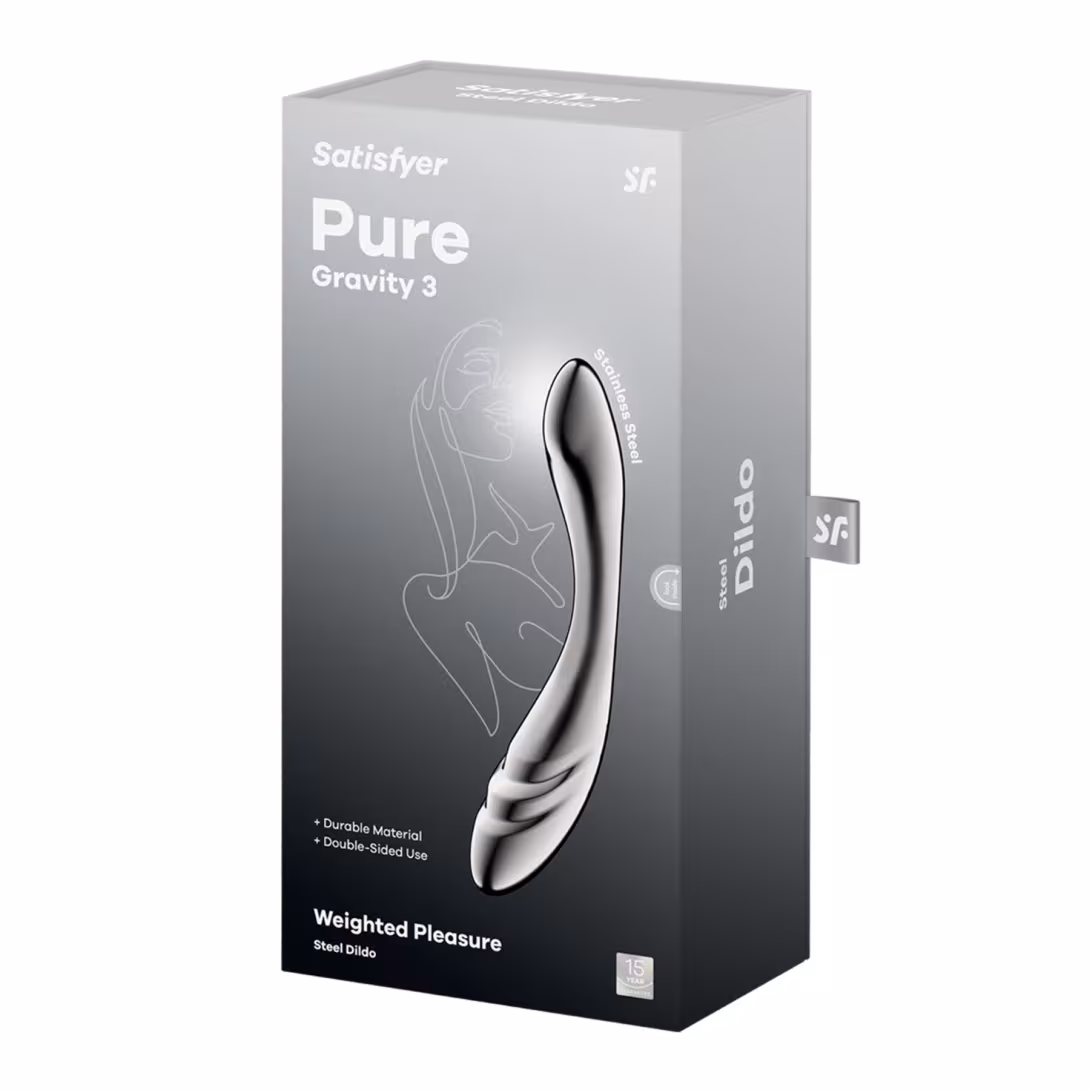Металевий дилдо Satisfyer Pure Gravity 3, двосторонній, можна нагрівати й охолоджувати, дуже важкий — фото 5
