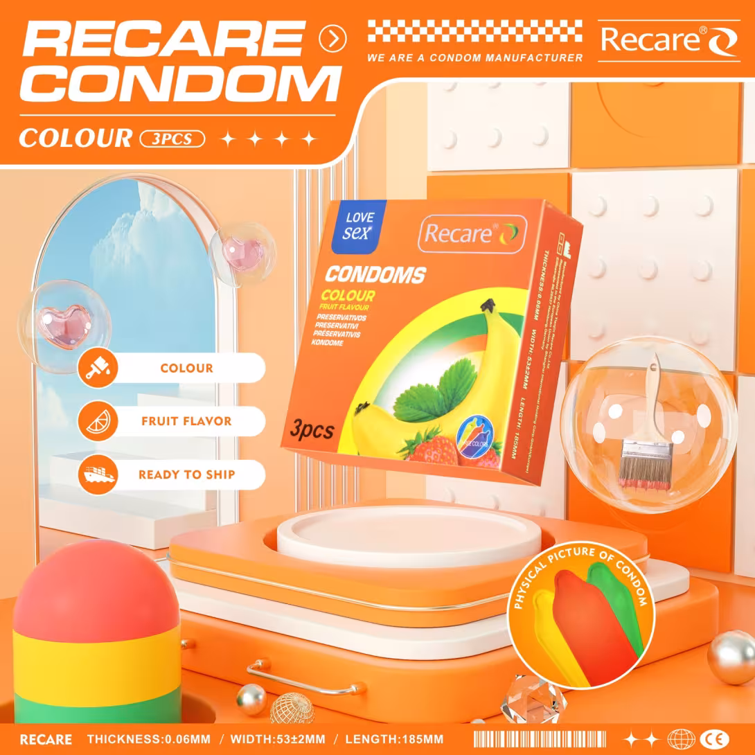 Презервативи Recare Color Fruit Flavour Condoms 3 шт, аромати: м'ята, банан, полуниця — фото 5