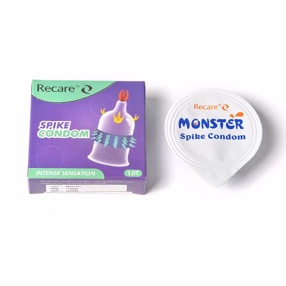 Насадка на член Recare Spike Condom Purple (презерватив з вусиками та рядами шипів) — фото 4