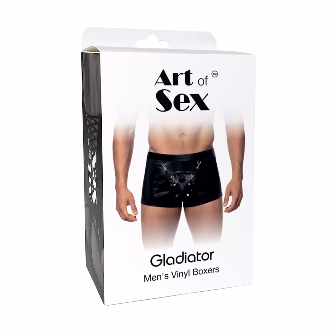 Чоловічі труси з сюрпризом Art of Sex - Gladiator, чорні з ефектом мокрого оксамиту, розмір L — фото 3