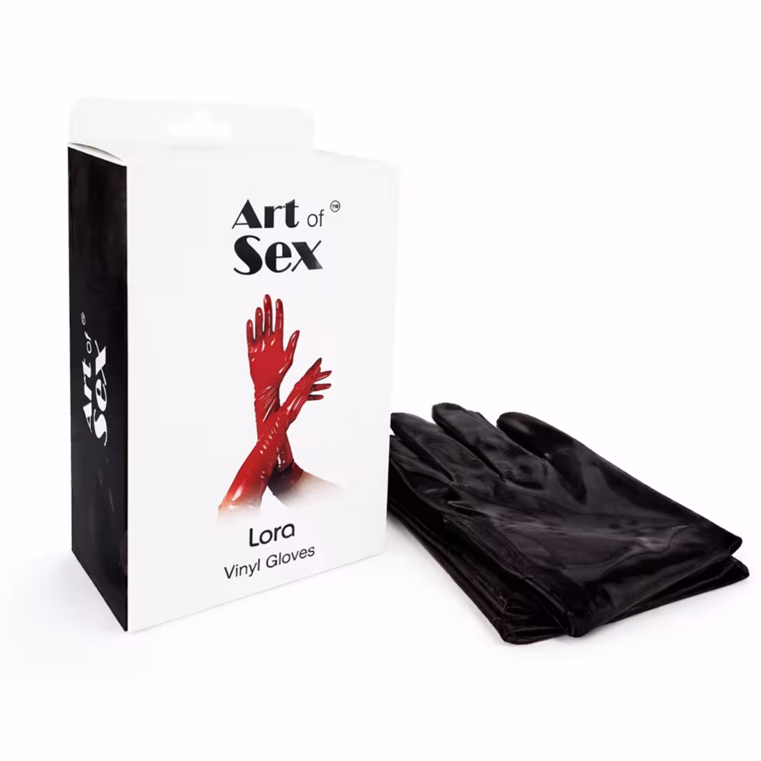 Вінілові рукавички Art of Sex - Lora, розмір M, колір чорний з ефектом мокрого оксамиту — фото 4